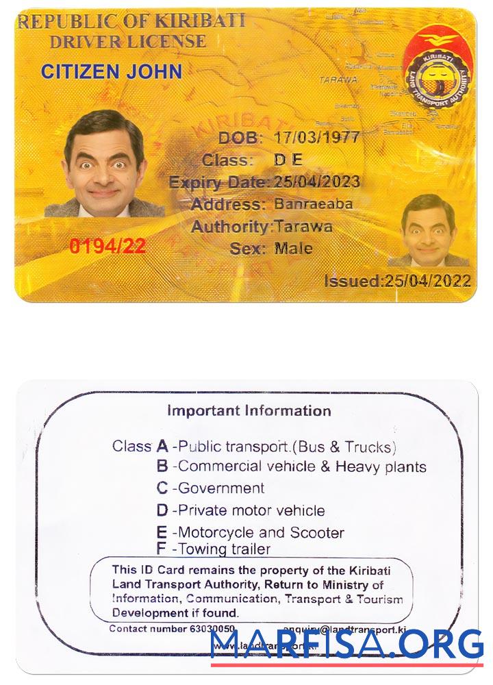 Printable Kiribati DL download for verification